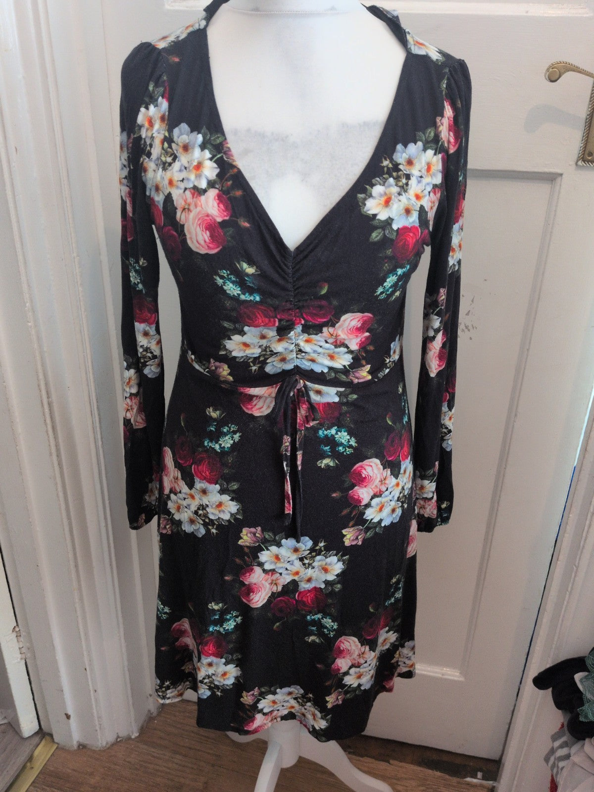 Dorothy Perkins 14 Black Floral Long Sleeve Dress