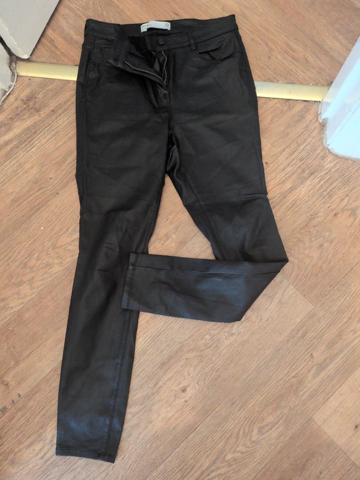 Ladies Next Size 12 Regular Skinny High Rise Black Pleather Jegging