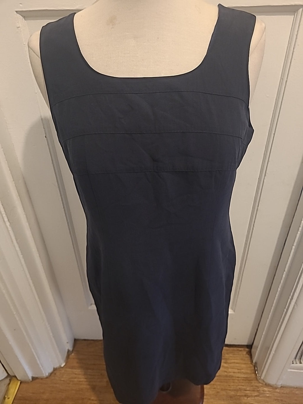 Ladies St Michael Size 12 Navy Lined Rear Split Sleeveless Dress