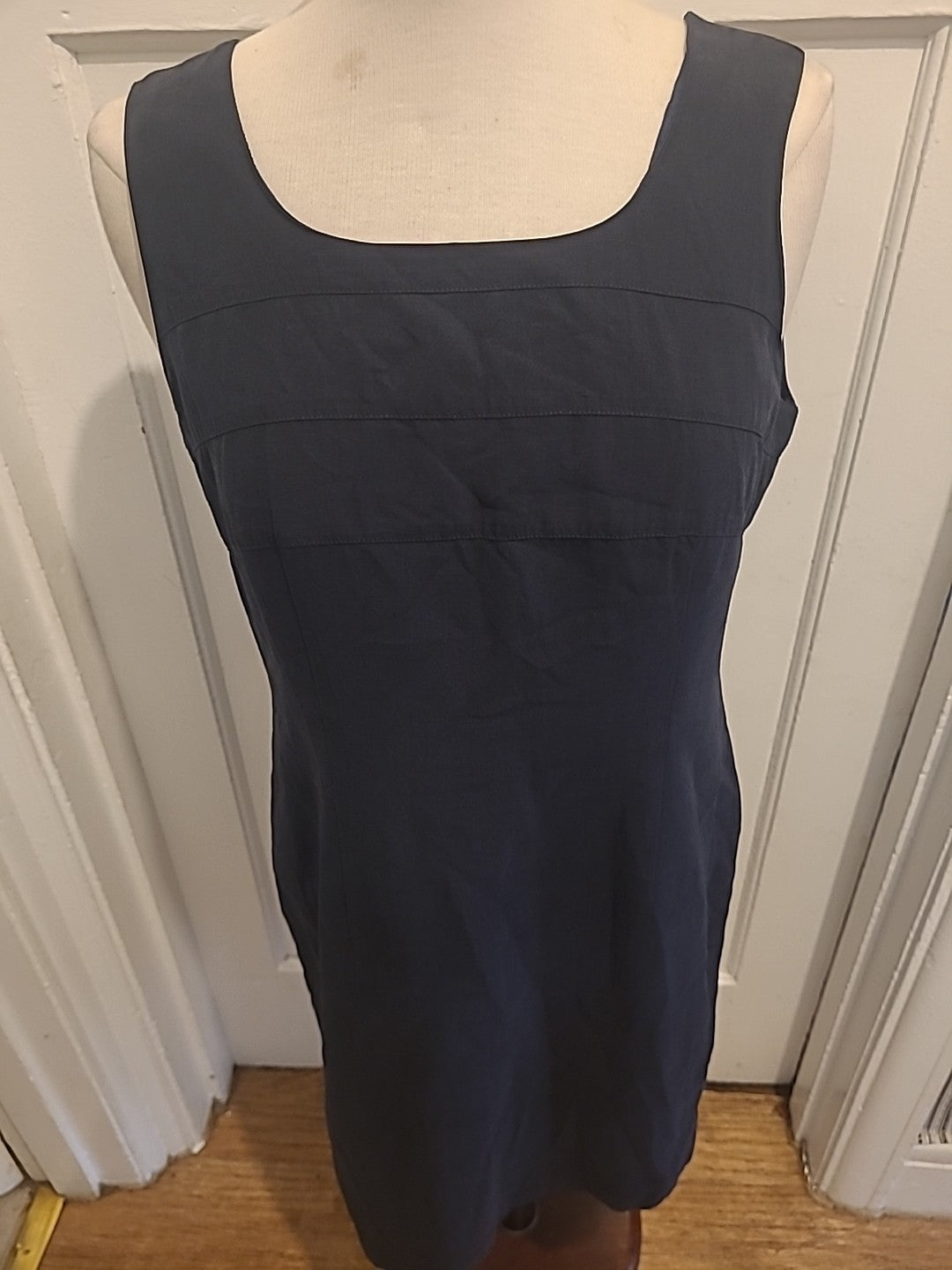 Ladies St Michael Size 12 Navy Lined Rear Split Sleeveless Dress