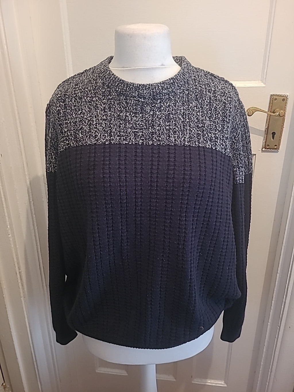 Mens George Size XL Grey Fleck And Navy Pullover Jumper