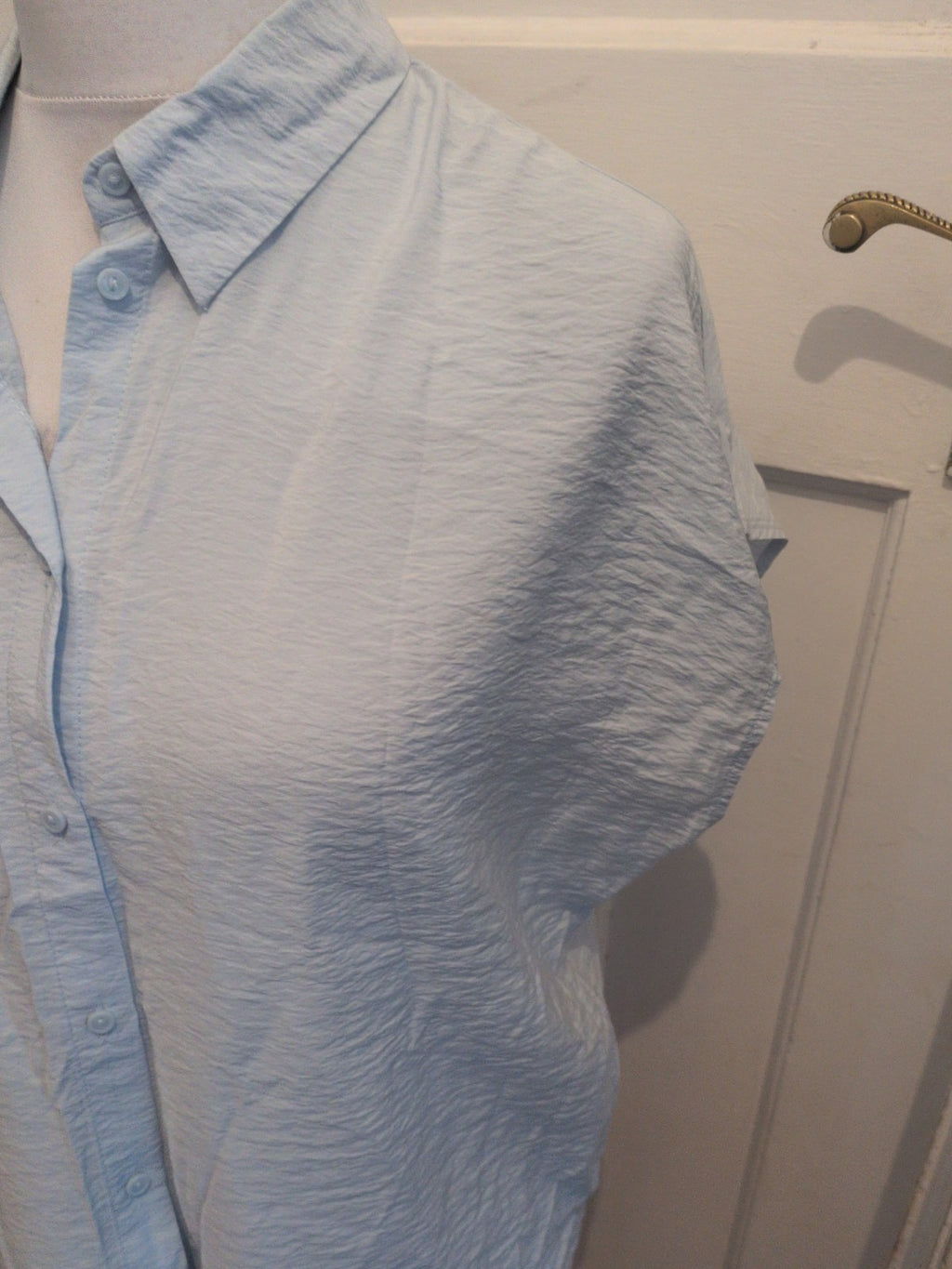 14 Pale Blue Collared Short Sleeve Buttoned Blouse