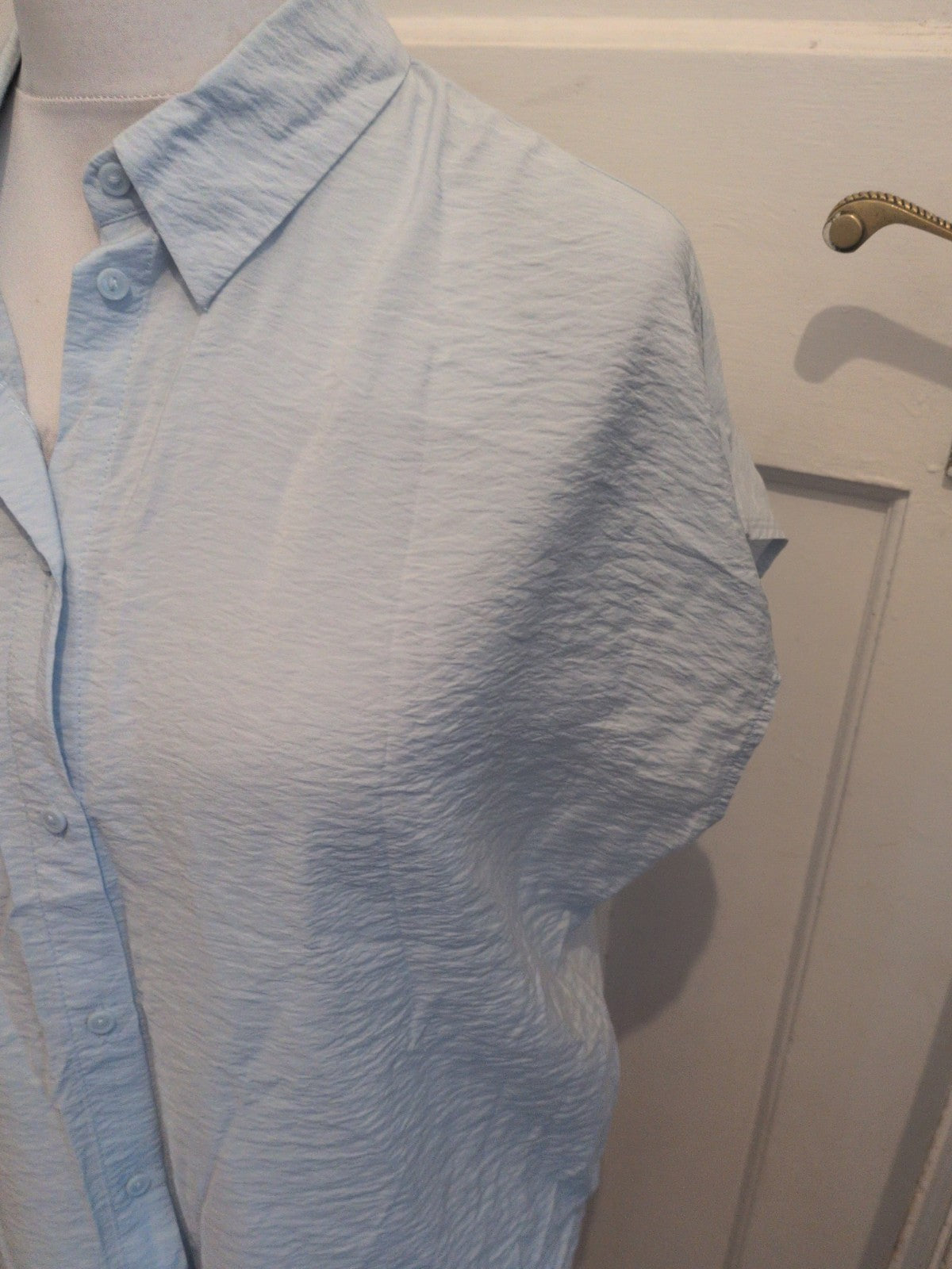 14 Pale Blue Collared Short Sleeve Buttoned Blouse