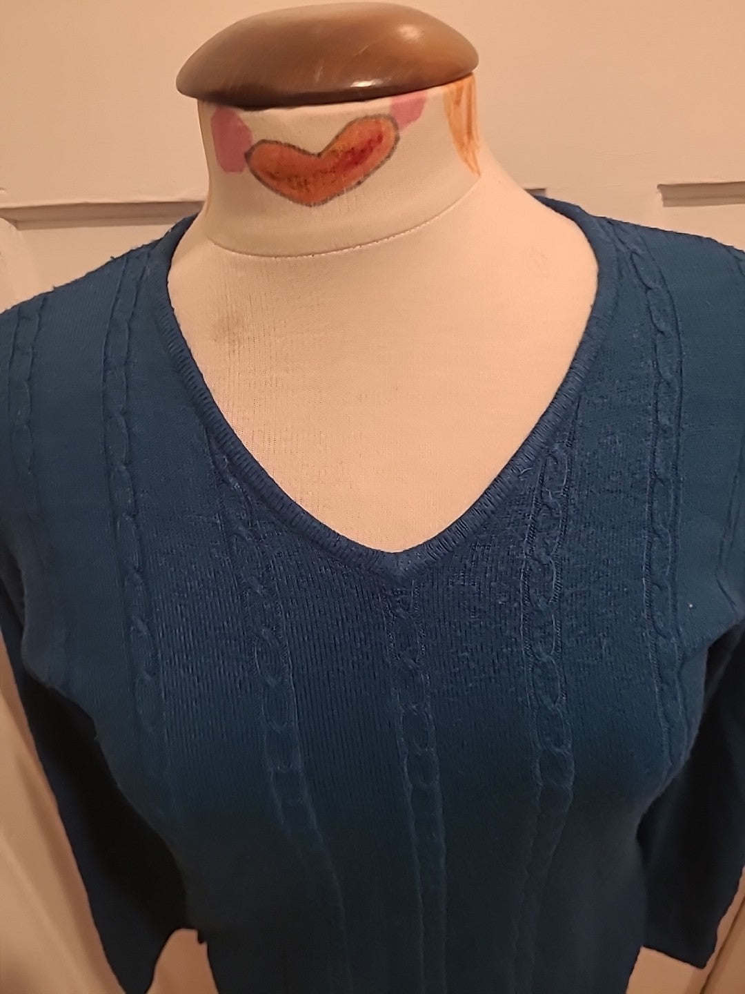 Ladies Damart Size 12-14 Teal Patterned Long Sleeved Blouse