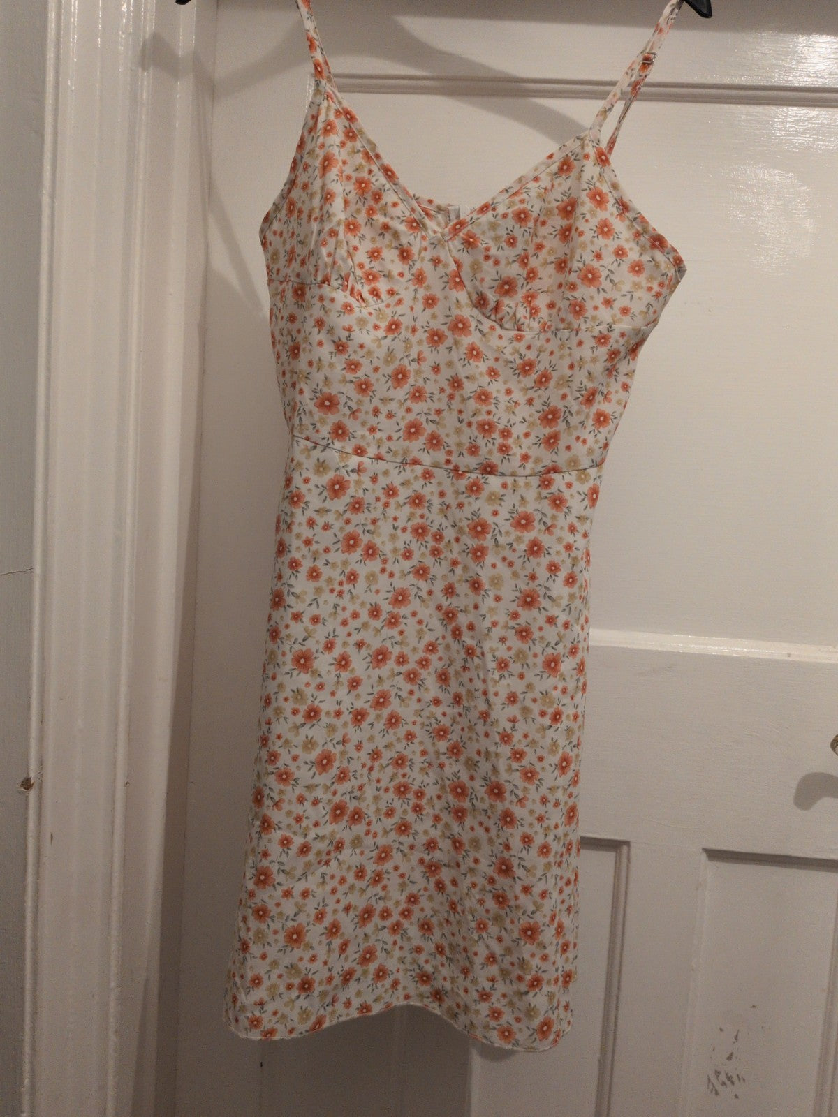 Shein Small Cream Orange And Yellow Flower Sleeveless Knee Length Dress
