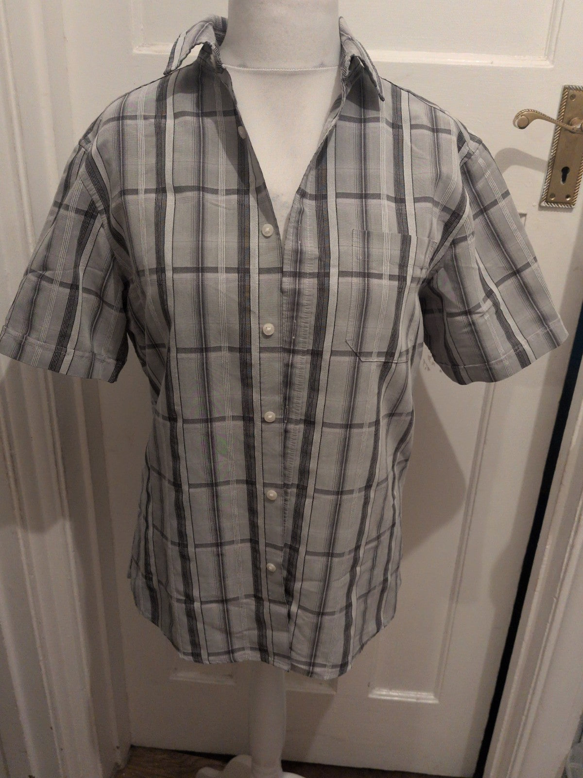 Blue Harbour Medium Soft Touch Grey Check Short Sleeve Shirt