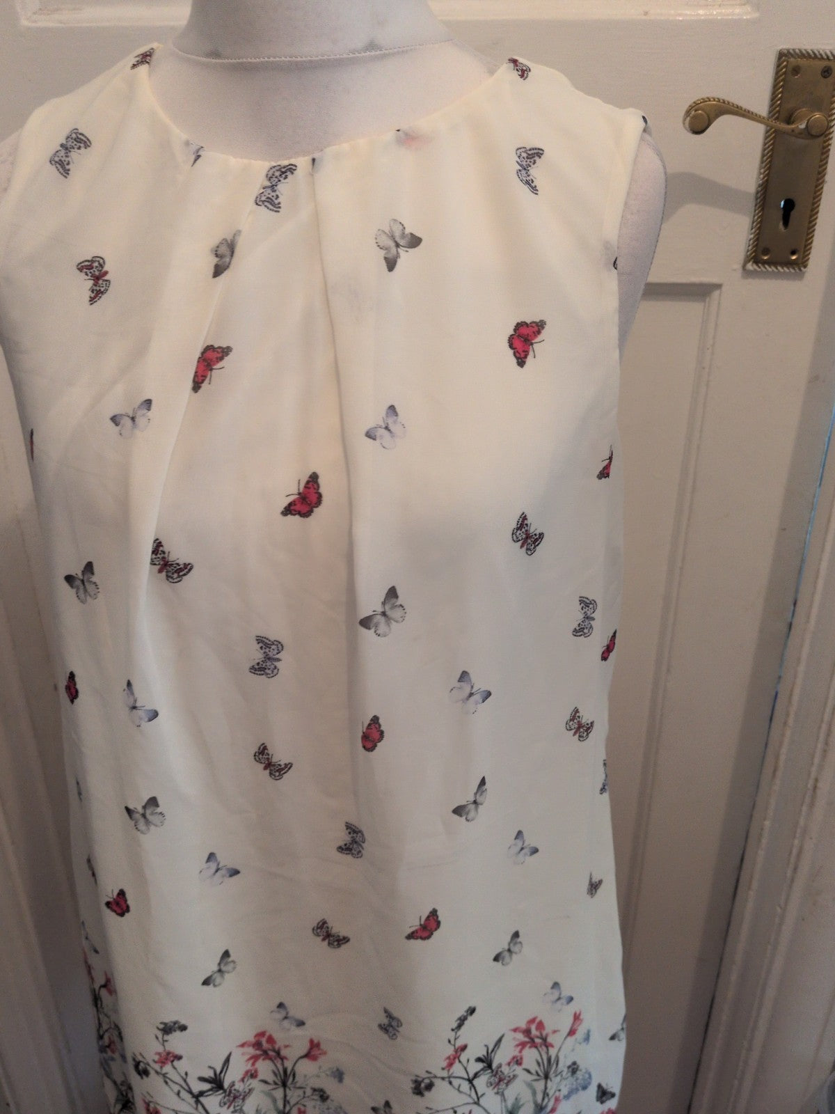 Primark 16 White With Butterfly Lined Sleeveless Dress