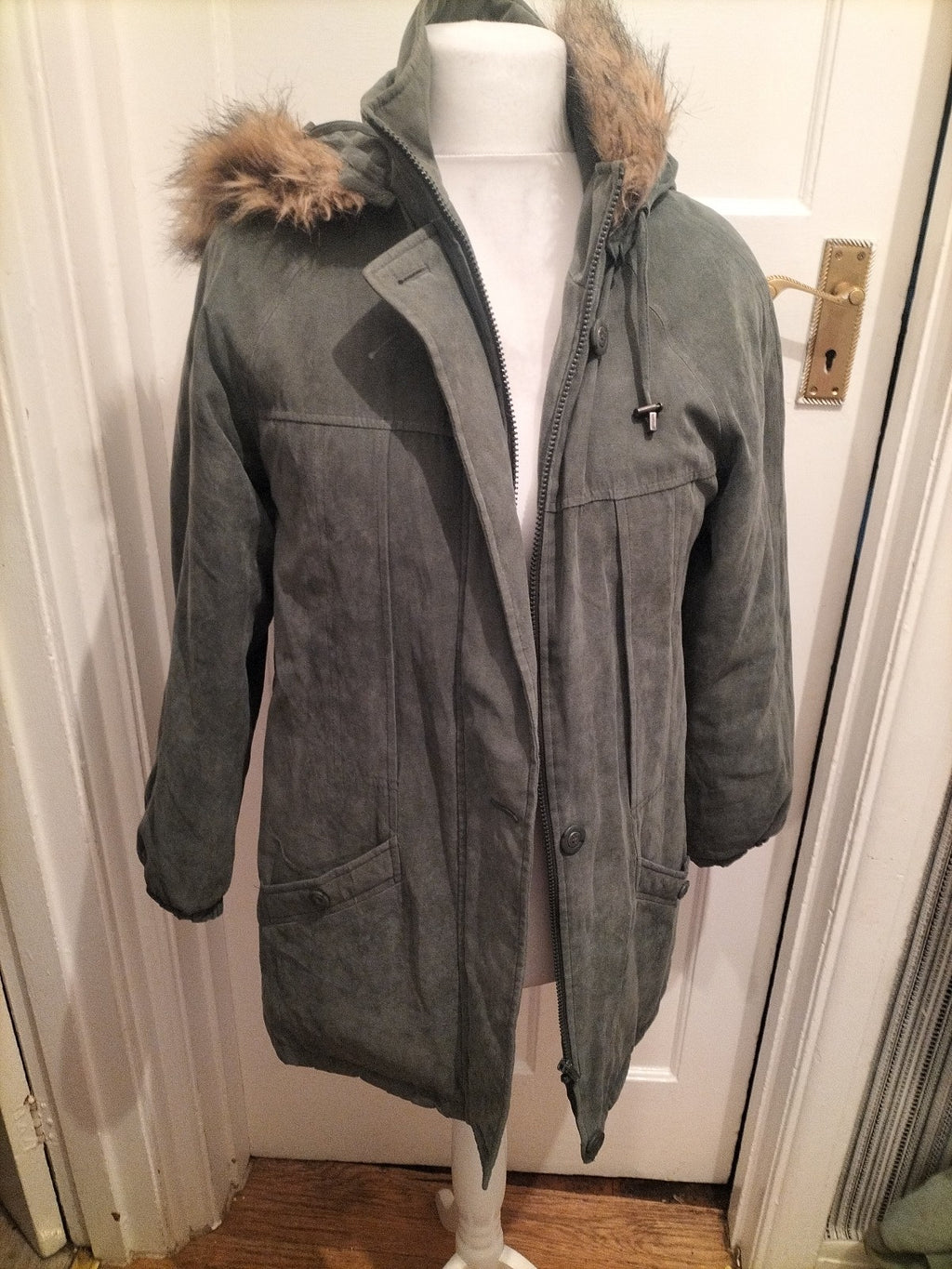 Ladies Berkertex Size 10-12 Green Faux Fur Coat