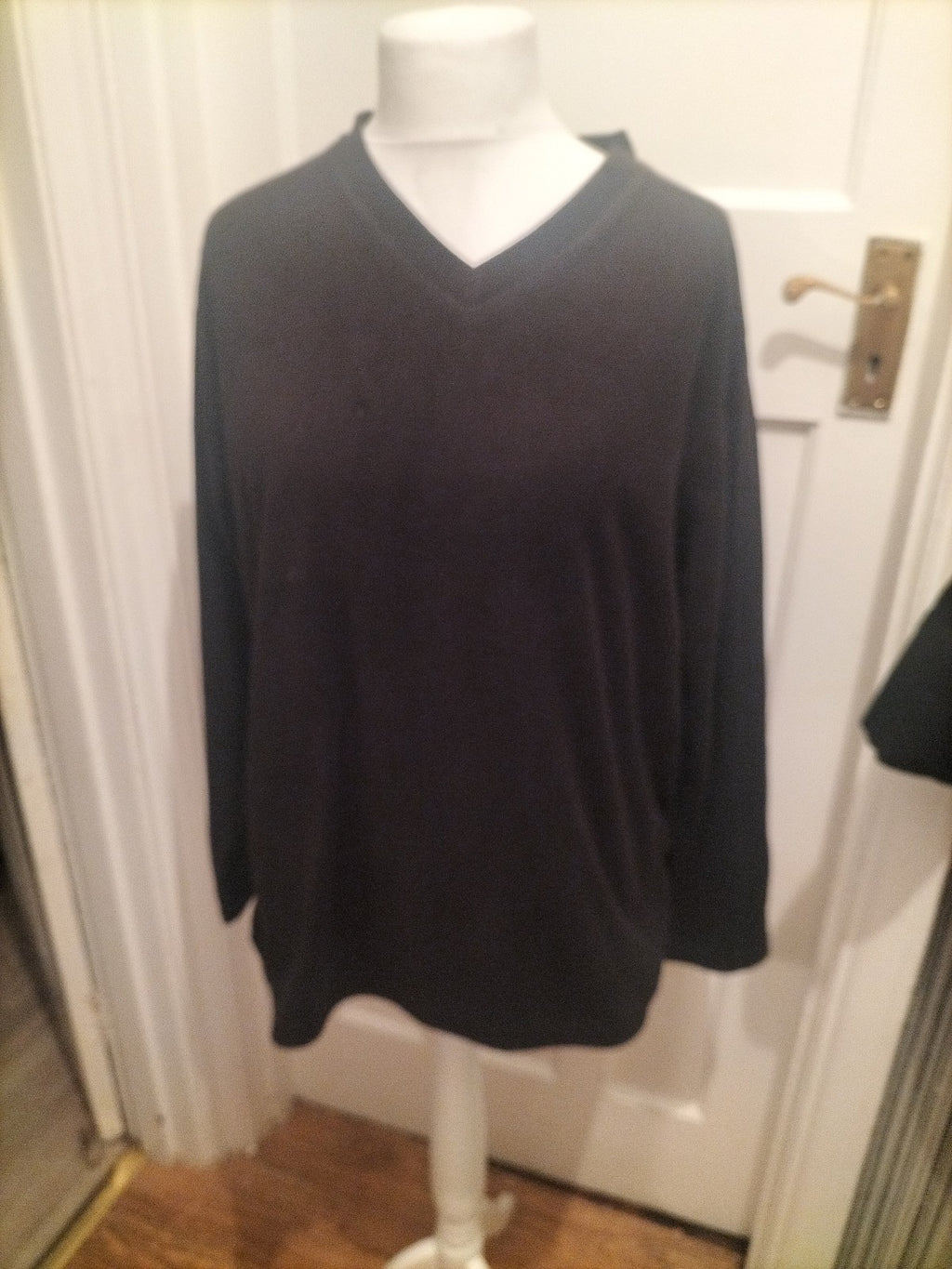 Mens George Size L Black V Neck Long Sleeved Pyjama Top