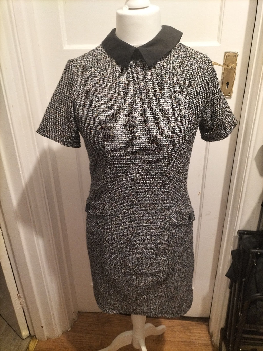 Ladies George Size 12 Black/White/Orange Fleck Collared Dress