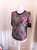 Ladies Next Size 12 Black Floral Lace Sea Through Short Sleeve Blouse Zip At...