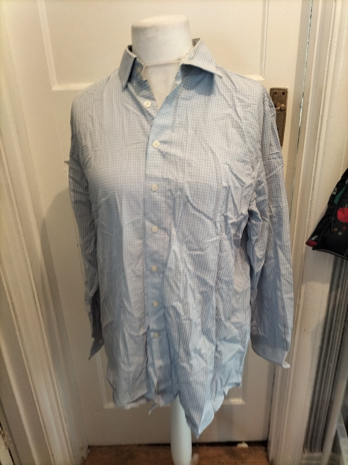 Mens Austin Reed Classic Fit 16.5 R Blue White Checked Long Sleeve Shirt