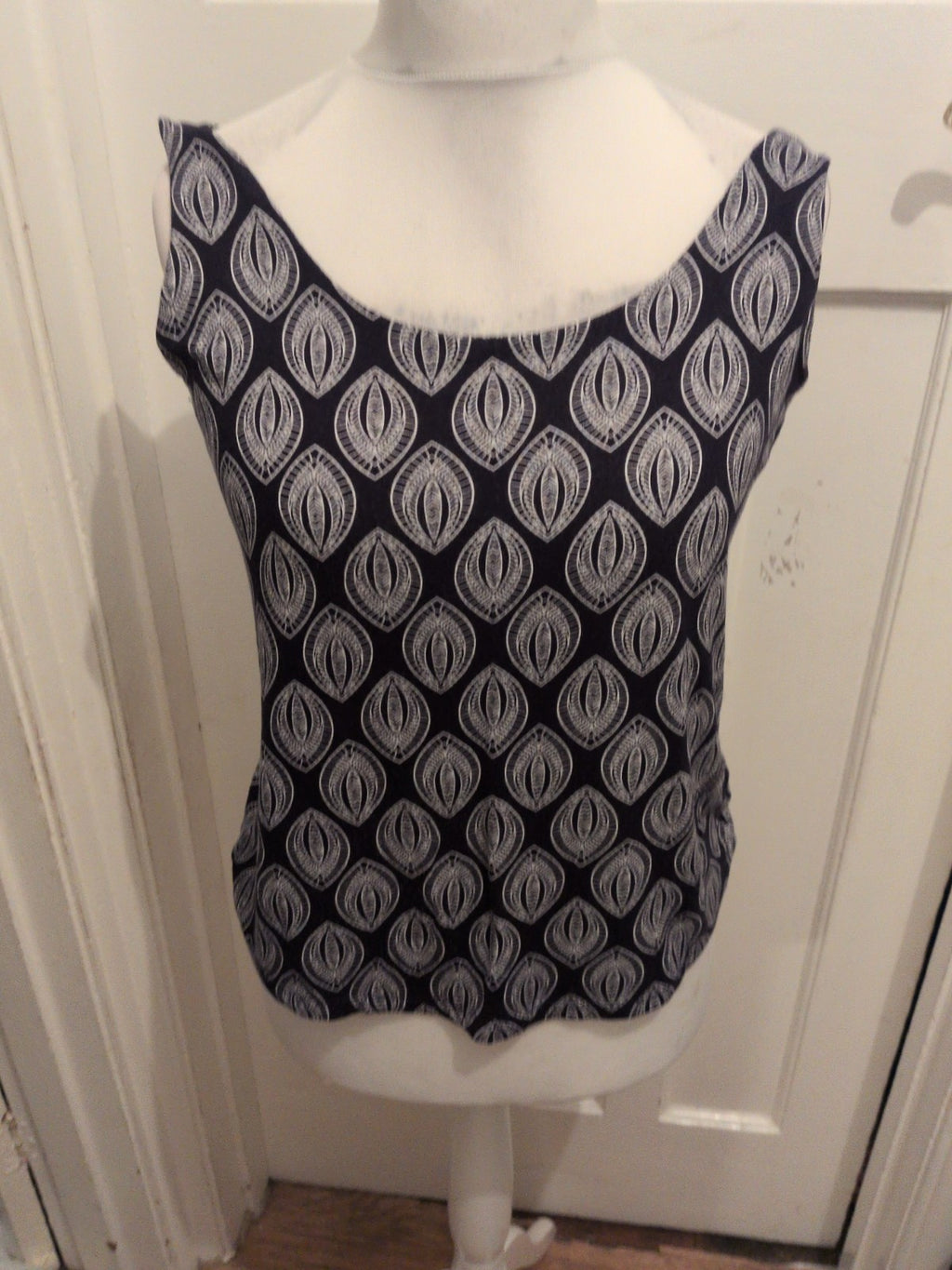 George 12 Navy And White Oval Pattern Sleeveless T-shirt