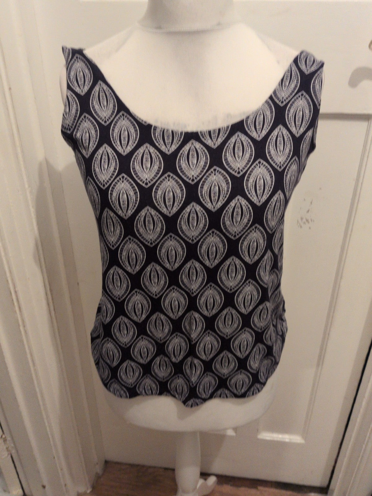George 12 Navy And White Oval Pattern Sleeveless T-shirt