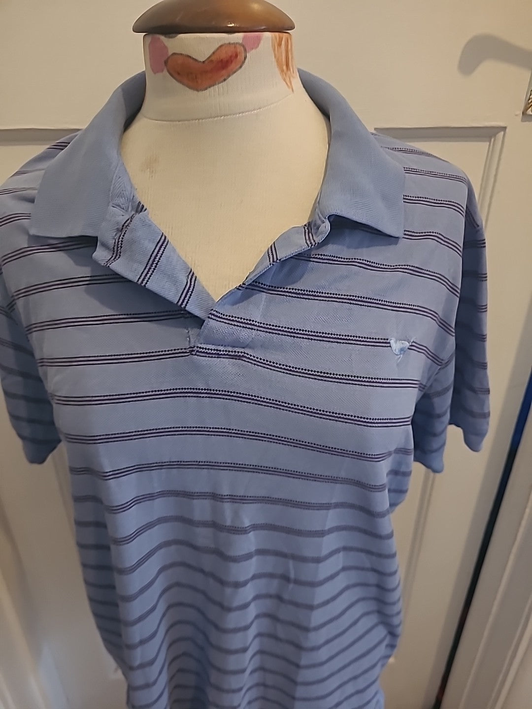 Mens Tweed River Size Large Blue Black Short Sleeved Polo Shirt
