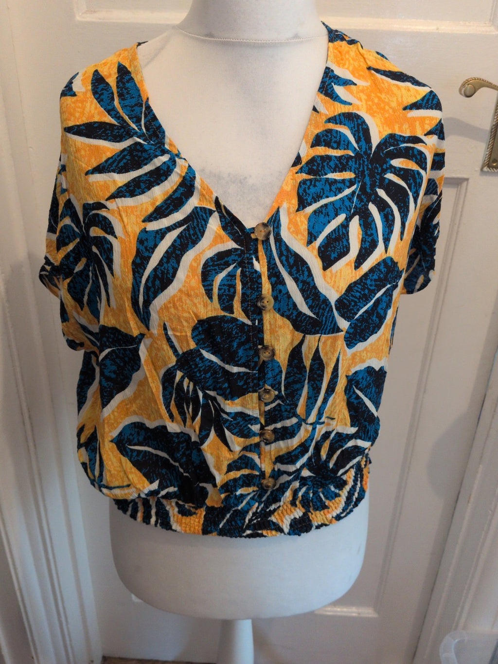 F&F 16 Orangy Yellow And Navy Blue Short Sleeve Blouse