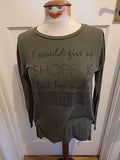 Ladies Peacocks Size 10 Green And Black "Shopper" Tshirt