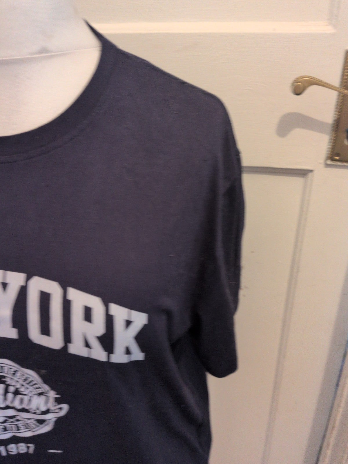 Large Navy With New York White Print Short Sleeve T-shirt