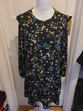 Ladies F&F Size 16 Black Green And Yellow Floral Long Sleeved Dress