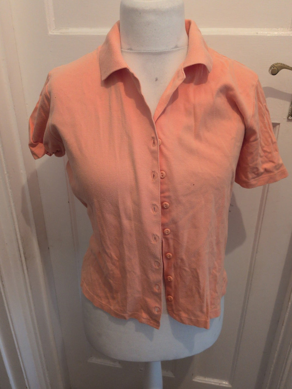 BHS 14 Pale Orange Collared Buttoned Short Sleeve Blouse