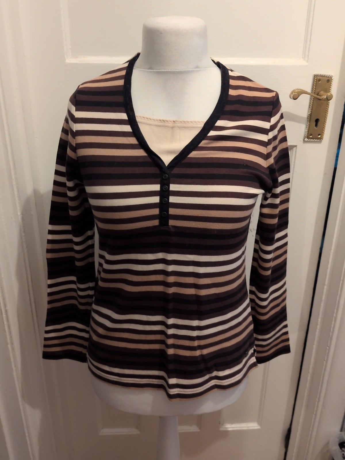 Dash 10 Brown/Beige Long Sleeve Stripe Blouse