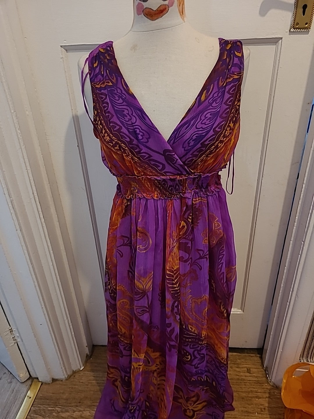 Ladies Double Decker Size Large Purple Lined Flowy Dress Elasticated Waist