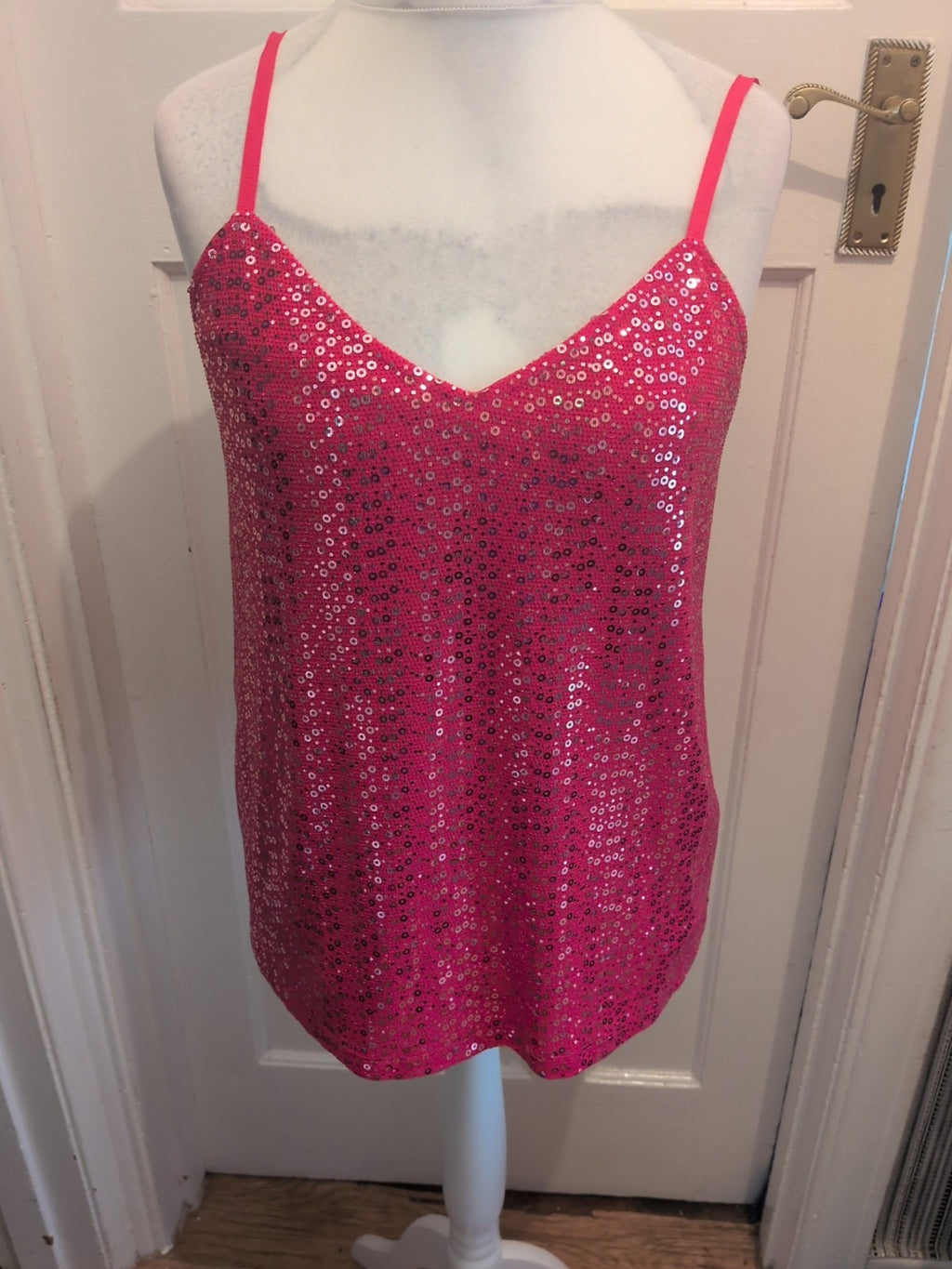 Next Petite 16 Pink Sequin Sleeveless Top