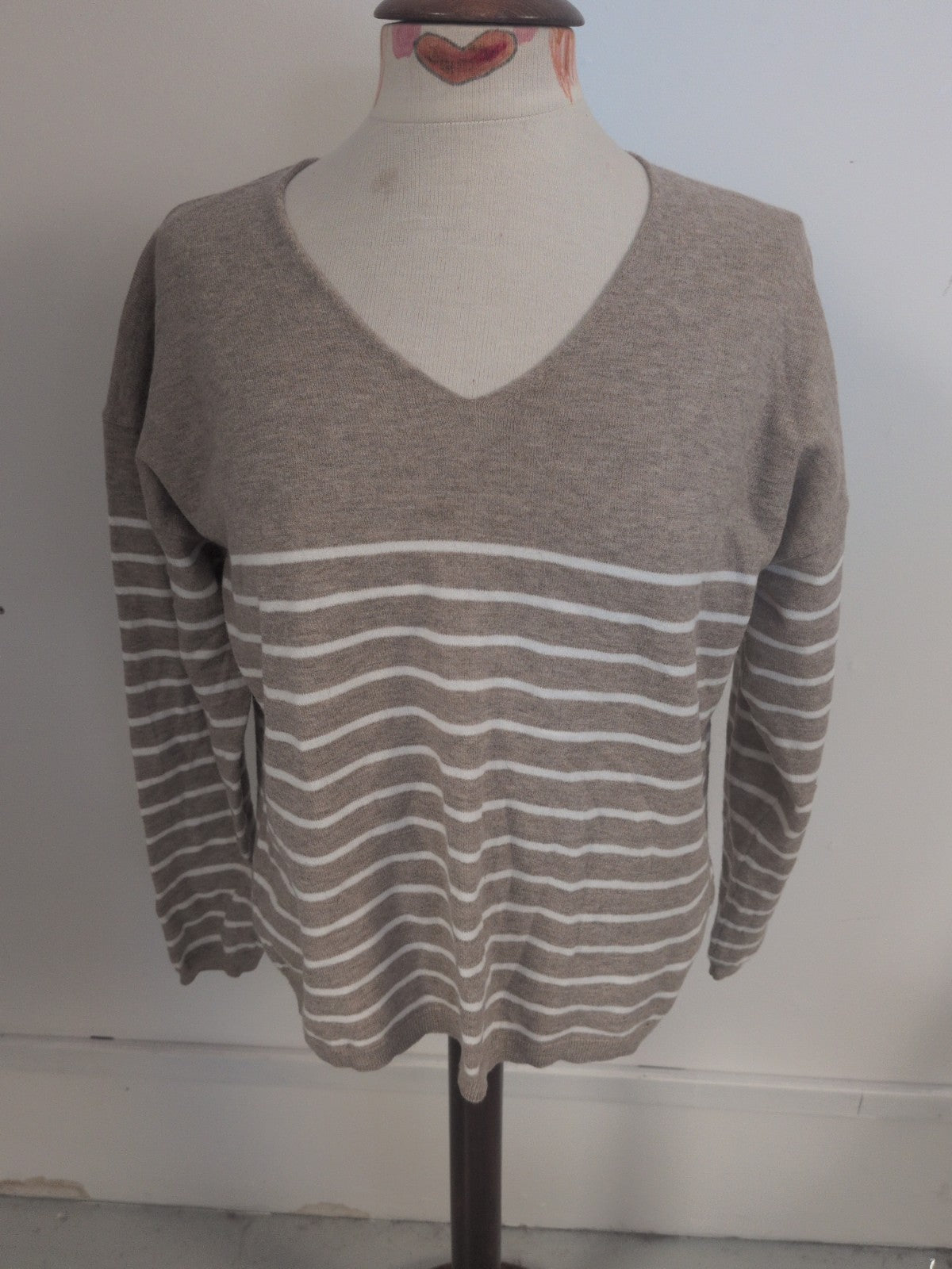 Primark Medium V Neck Pale Brown Mocha Stripe Jumper