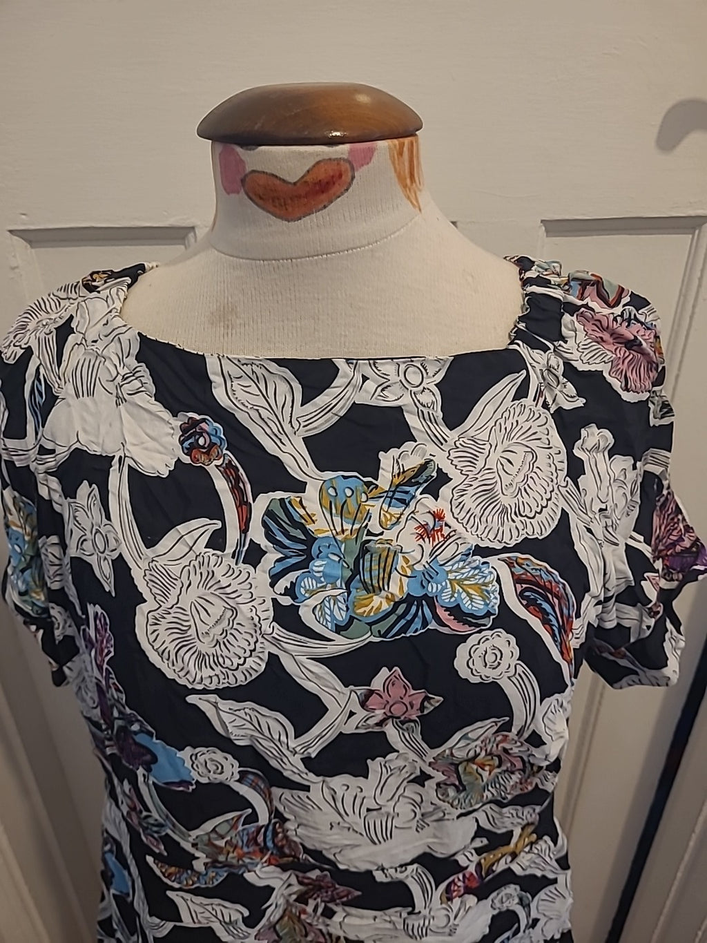 Ladies Topshop Size 16 Black Floral Short Sleeved Strapless Dress
