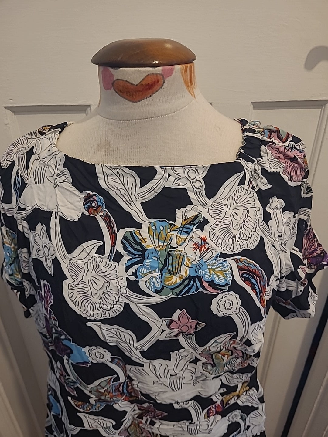 Ladies Topshop Size 16 Black Floral Short Sleeved Strapless Dress