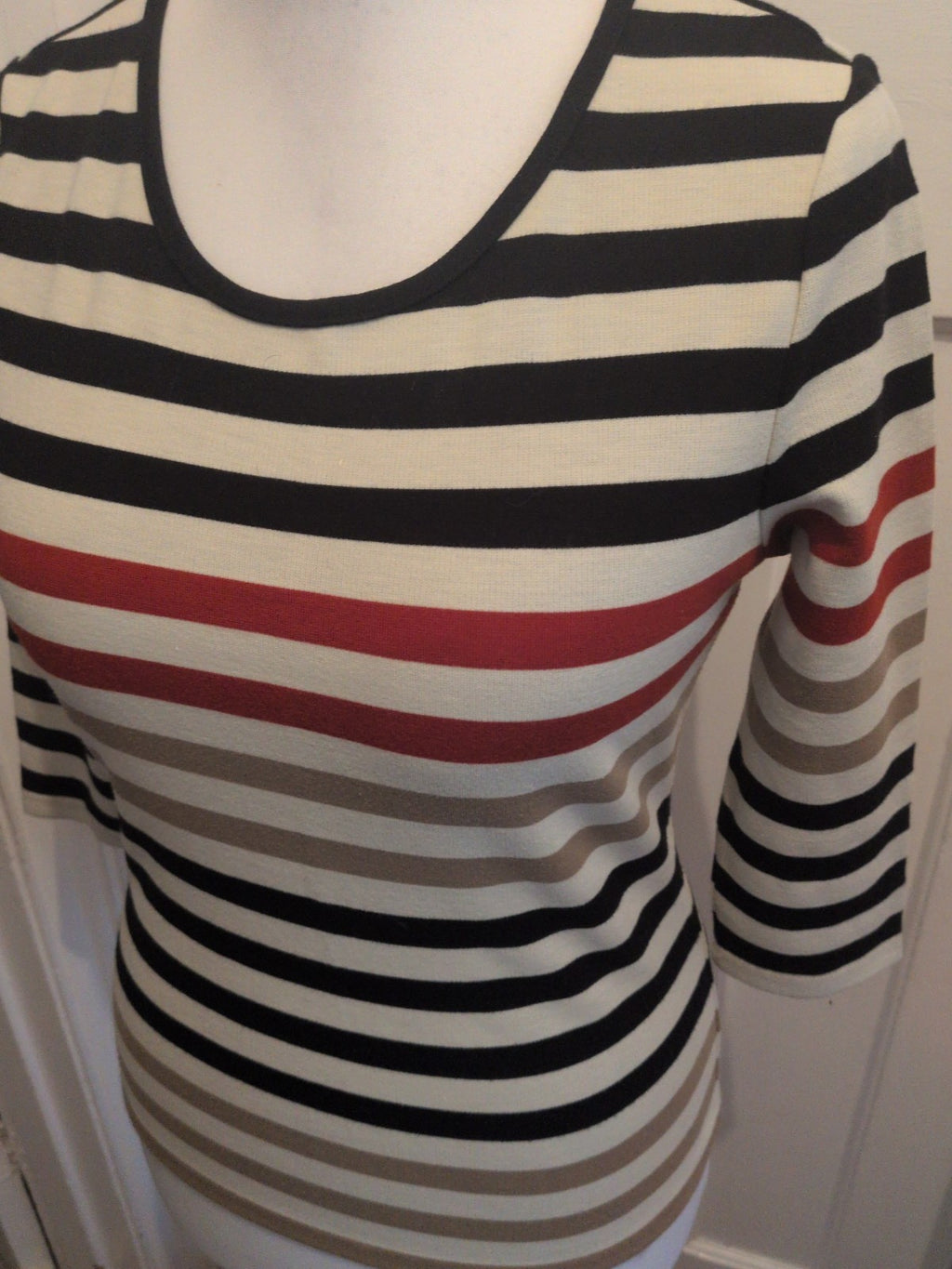 Cc Petite Small Black White And Red Stripe Long Sleeve Jumper