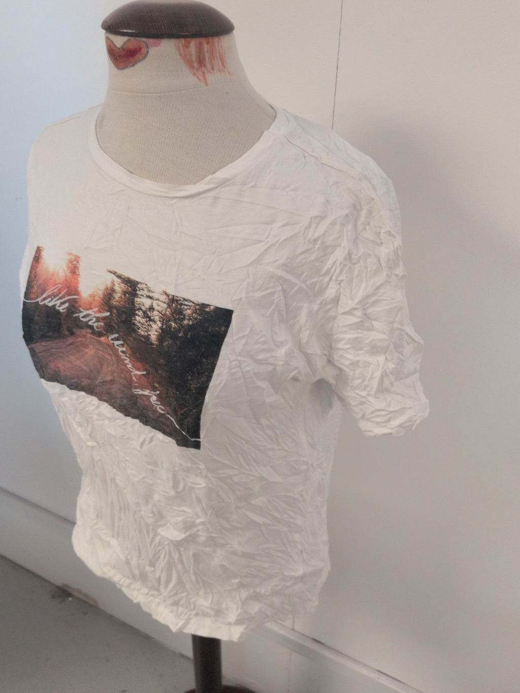 Ladies M&S Collection Size Medium White With Forest Print Short Sleeve T-shirt