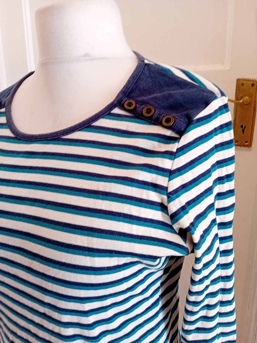 Arista Large Navy Blue And White Stripe Long Sleeve Blouse
