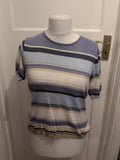 Jaeger 14 Blue White Brown Short Sleeve Blouse