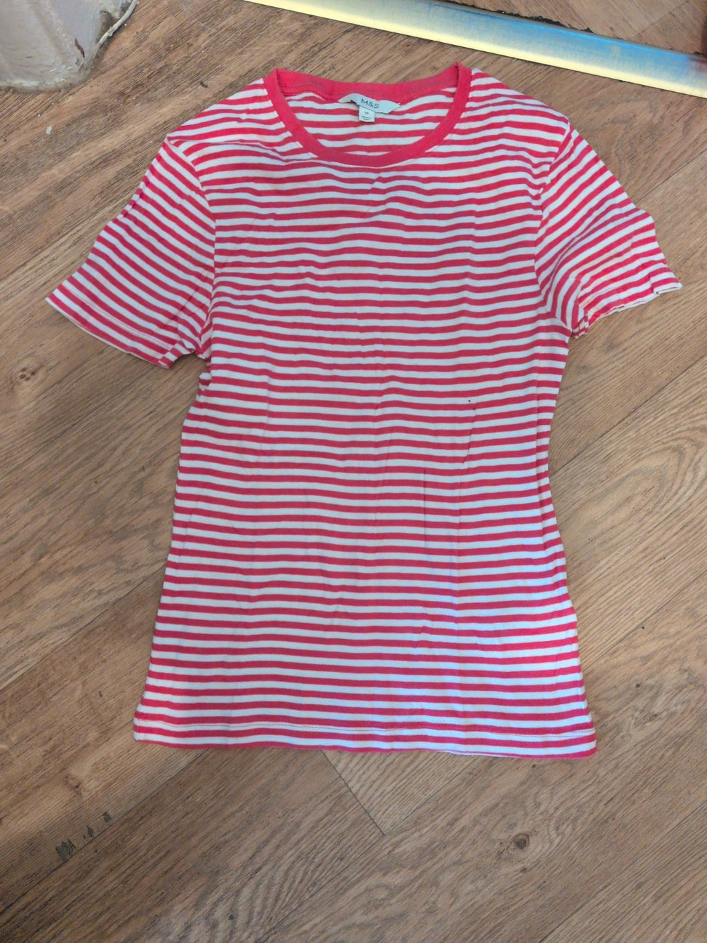 M&S 10 Pink And White Stripe Short Sleeve T-shirt