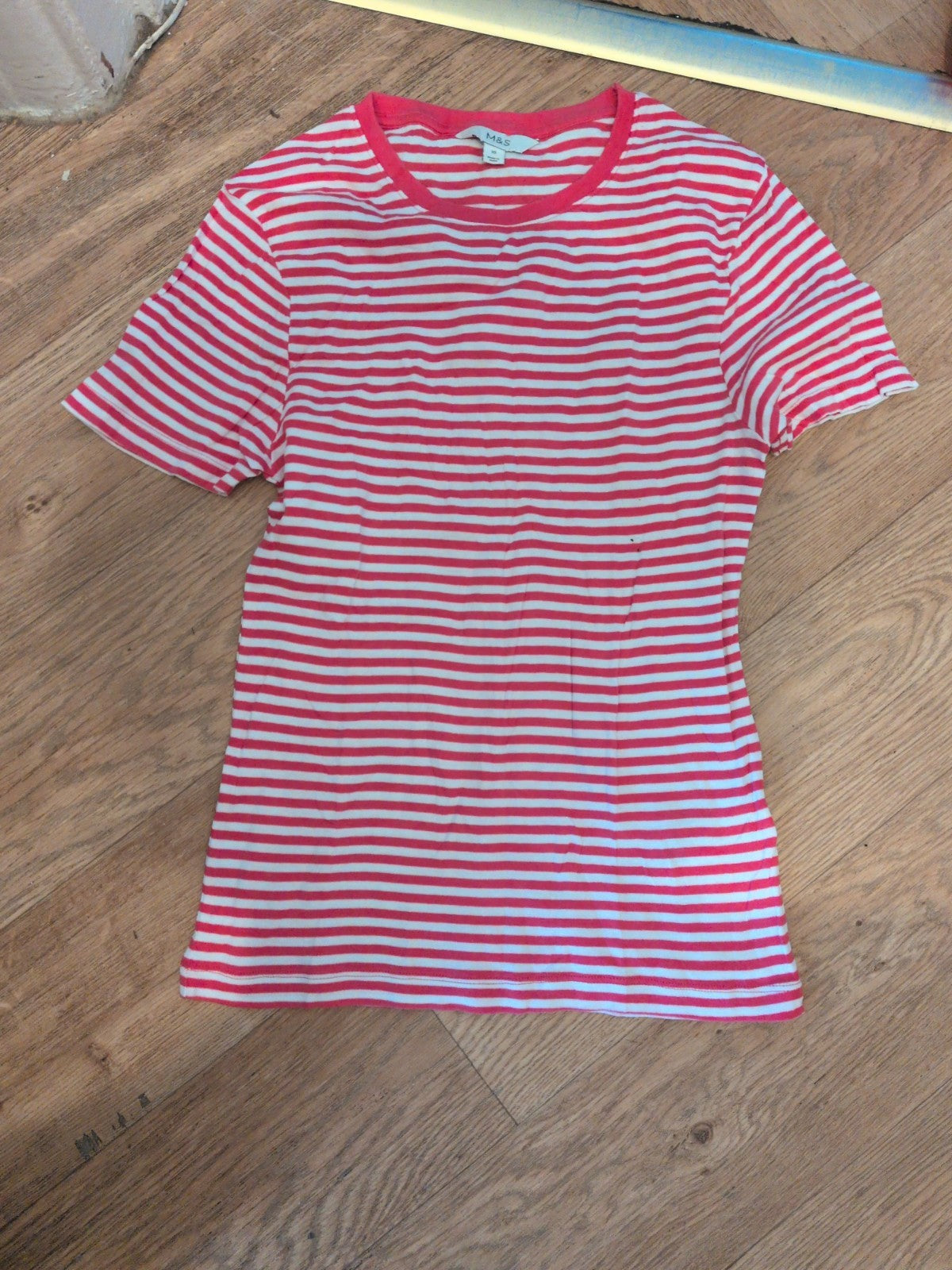M&S 10 Pink And White Stripe Short Sleeve T-shirt