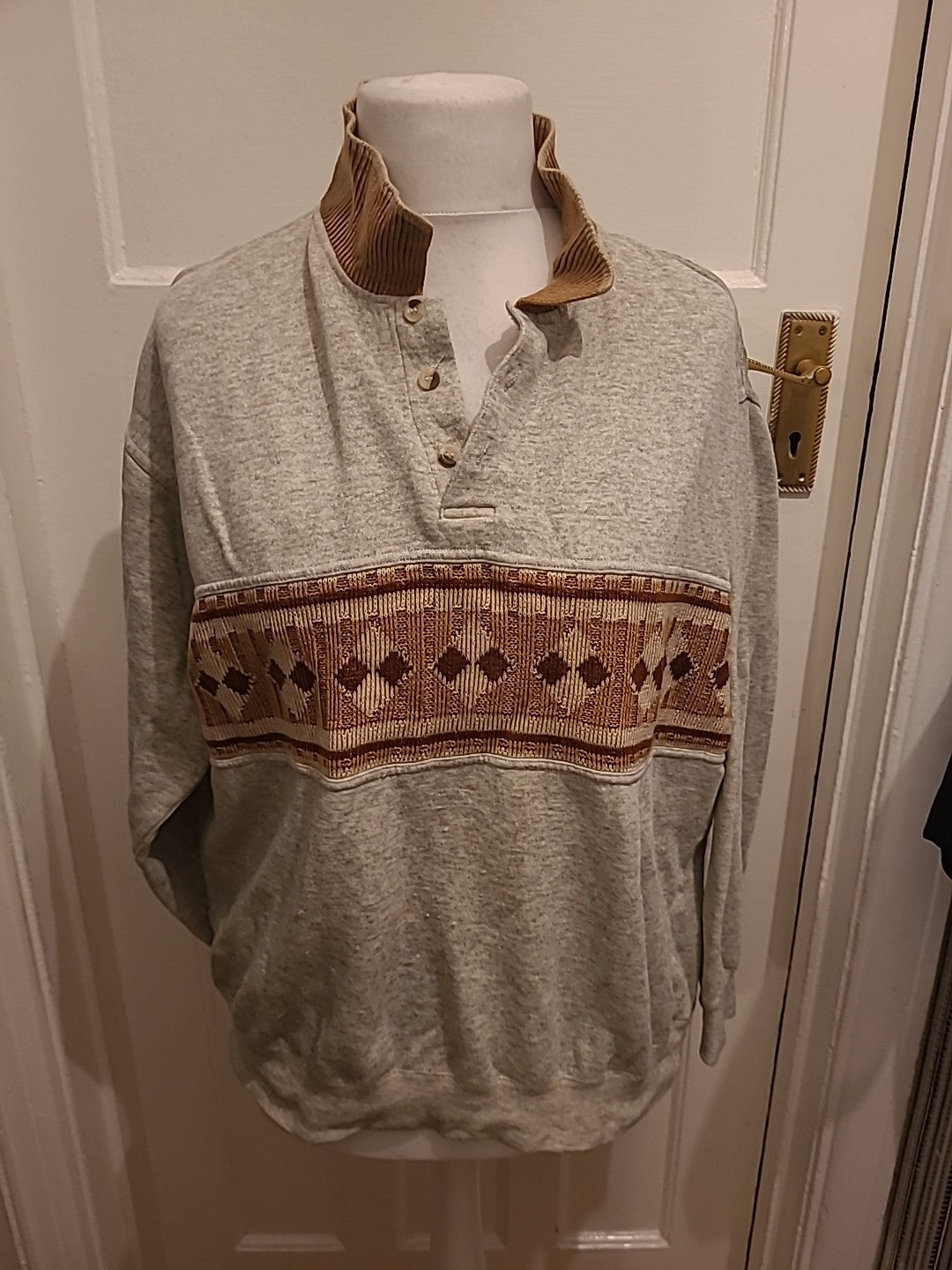 Mens Originals Size L Grey/Brown Long Sleeved Collared Jumper