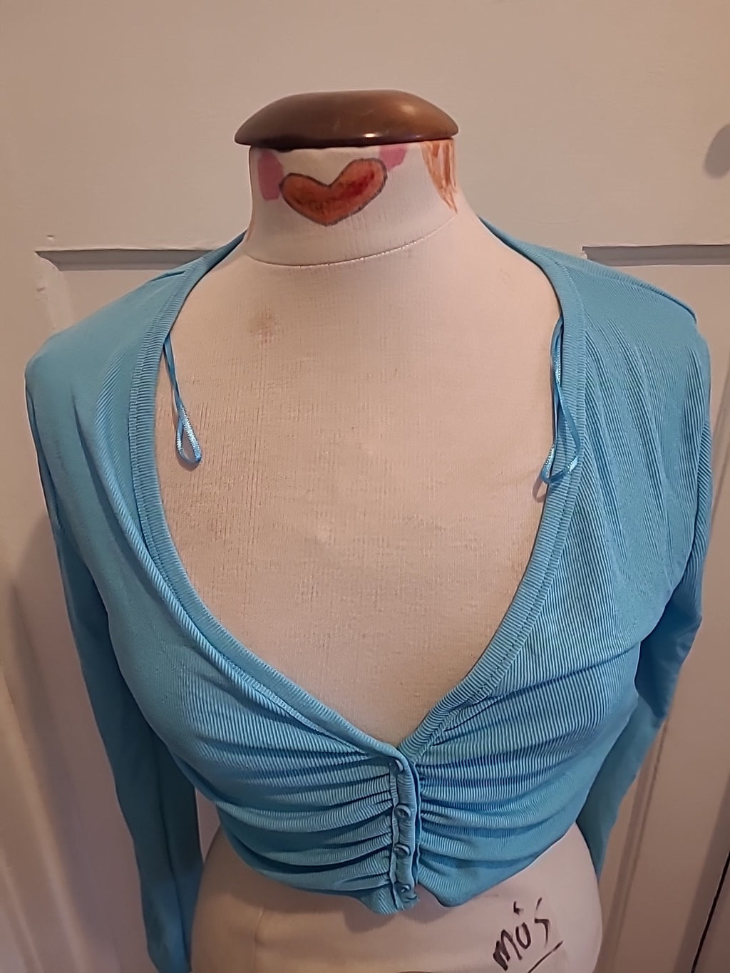 Ladies Zara Size Medium Pale Blue Cropped Long Sleeved Tshirt