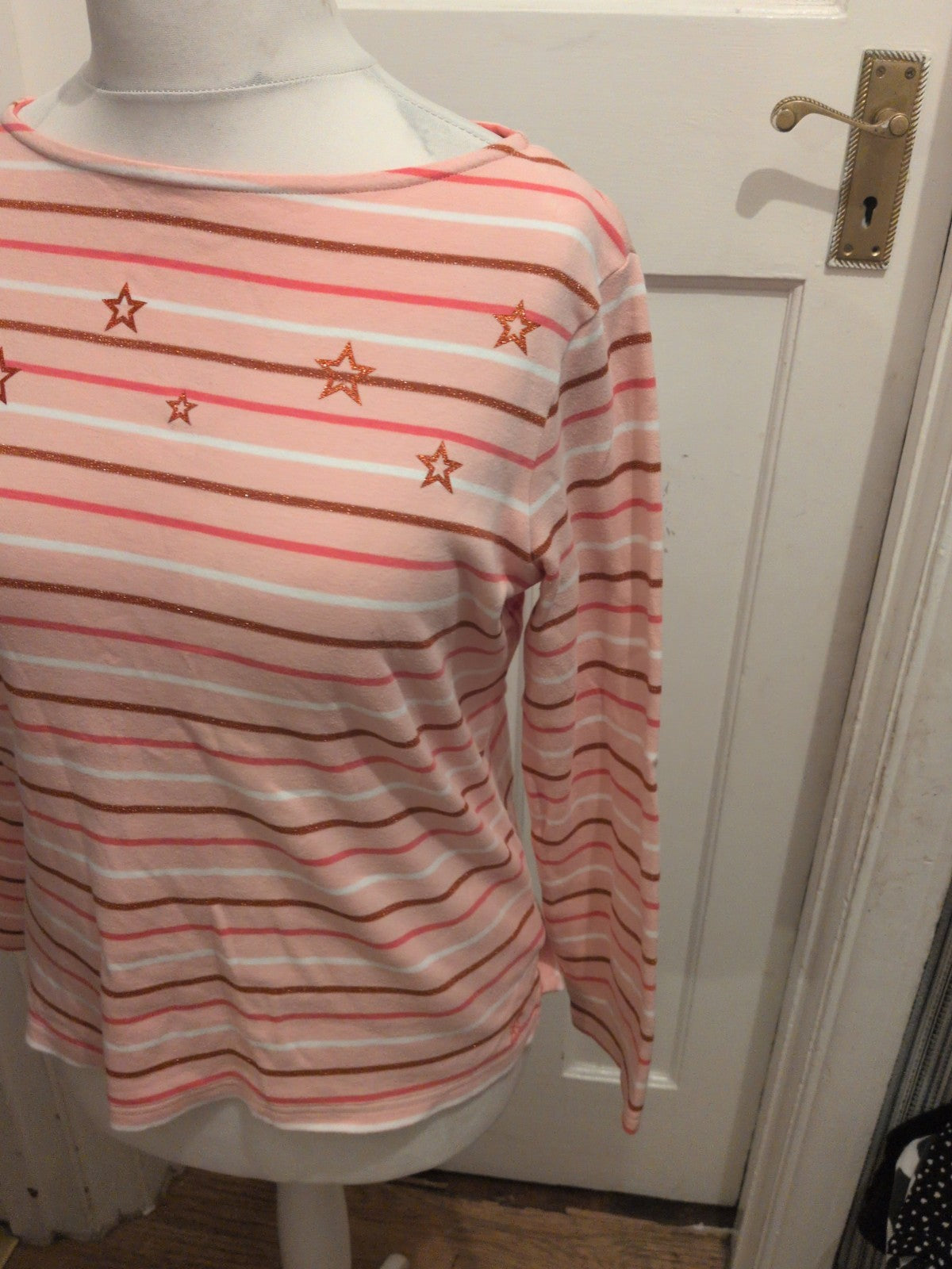 Ladies Crew Clothing Size 12 Pink Stripe Long Sleeve Star Blouse