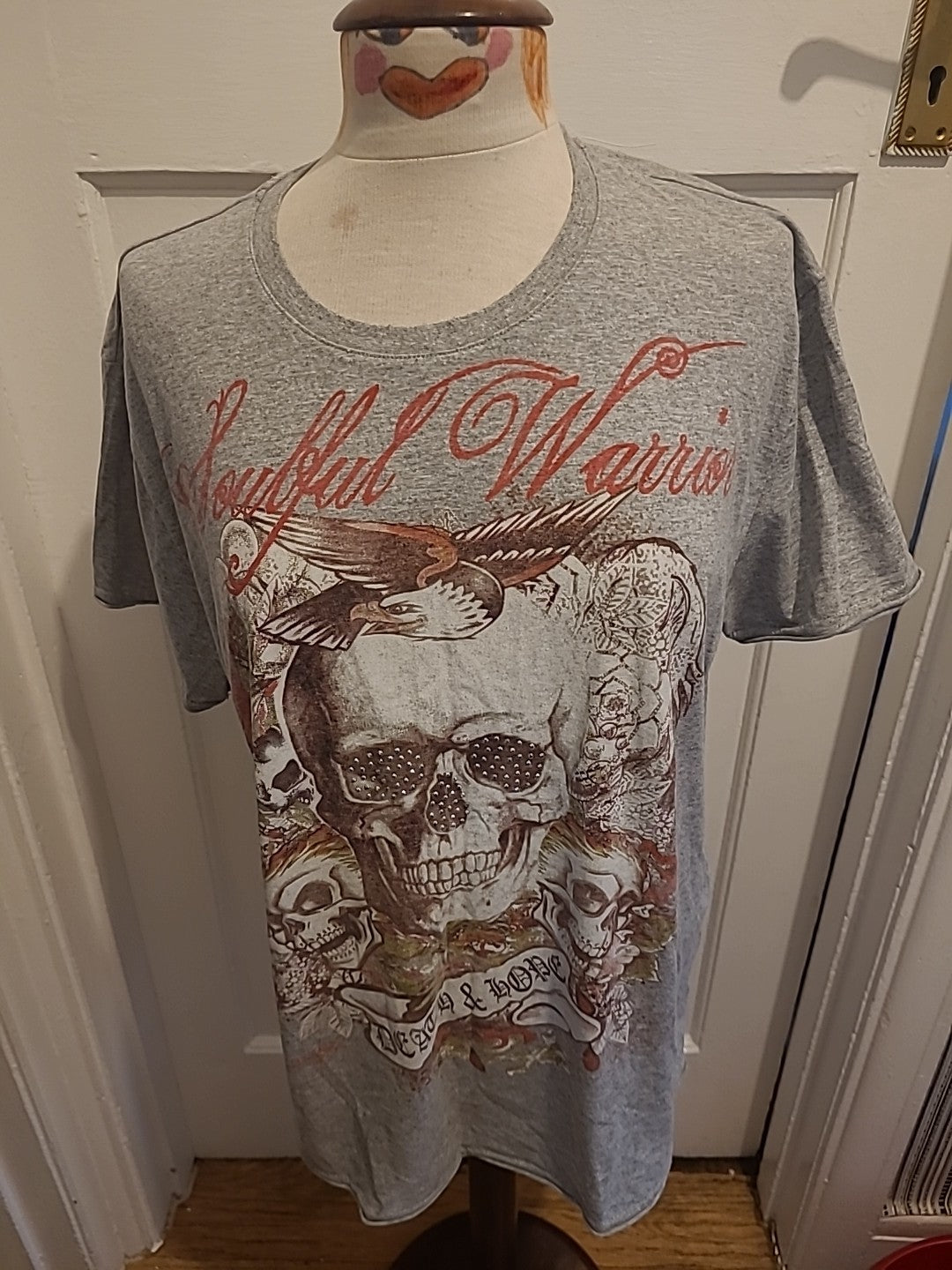 Ladies Urban Spirit Size XL Grey Skull Short Sleeved Tshirt