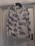 Primark 12 Blue And Cream Long Sleeve Buttoned Blouse
