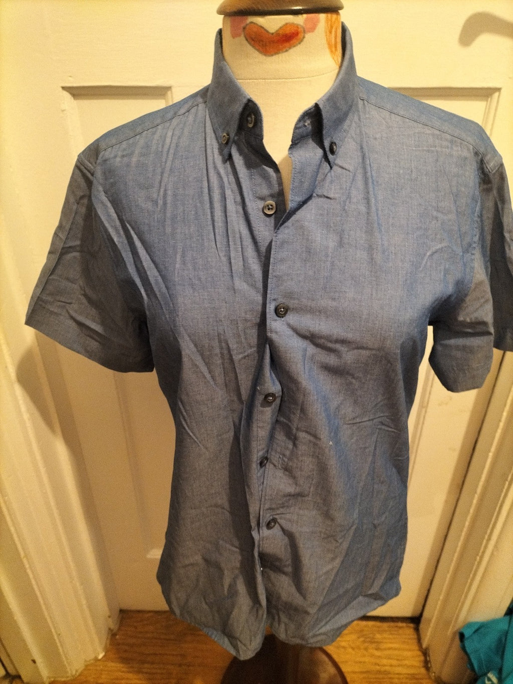 Mens Marks And Spencer Size Small Tailored Fit Blue Short Sleeve Shirt