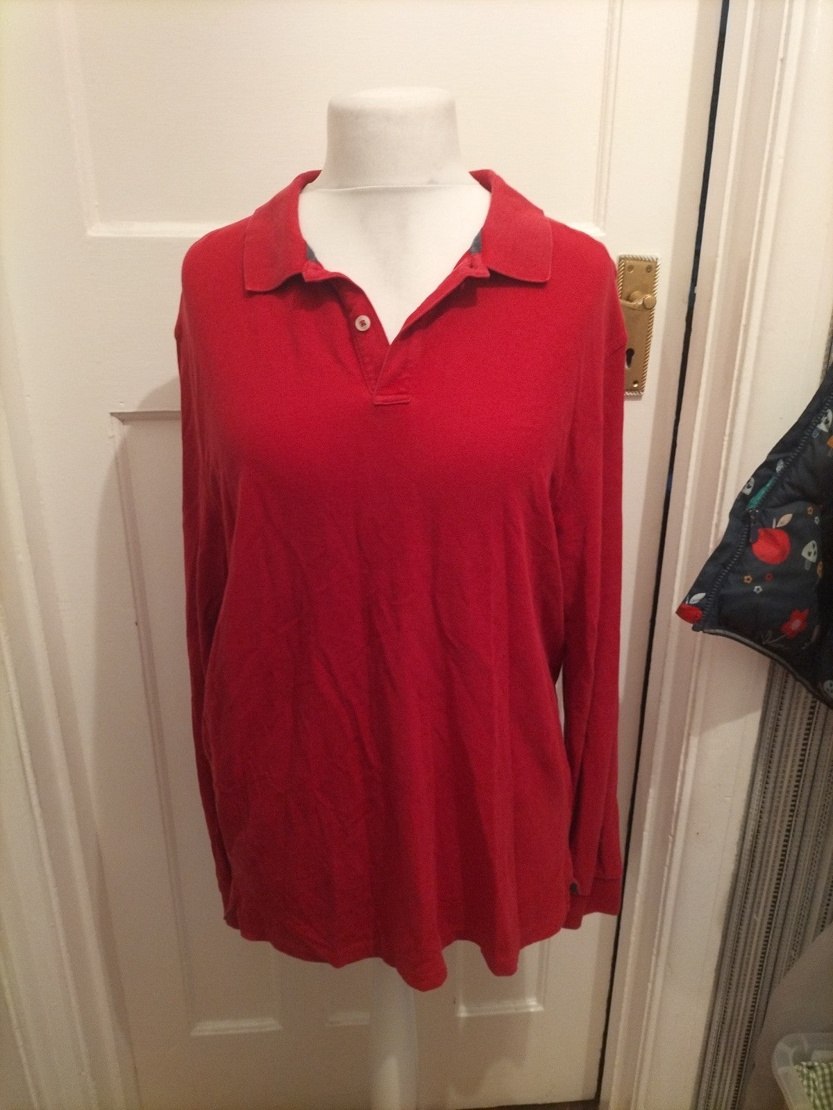 Mens Modern Essentials Size Large Ruby Red Long Sleeved Polo Pure Cotton