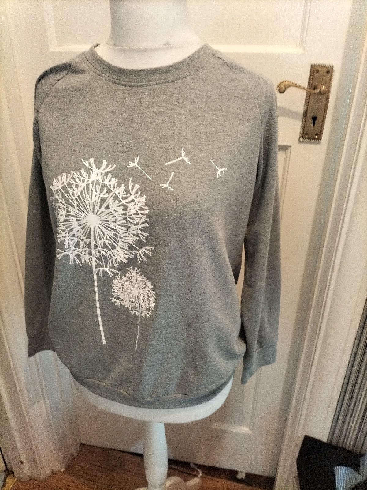 Ladies Size M Grey With White Tree Long Sleeved Pullover Jumper