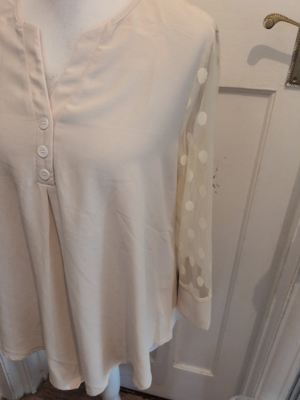 Shein XL Stone With Mesh Spotty Sleeves Blouse