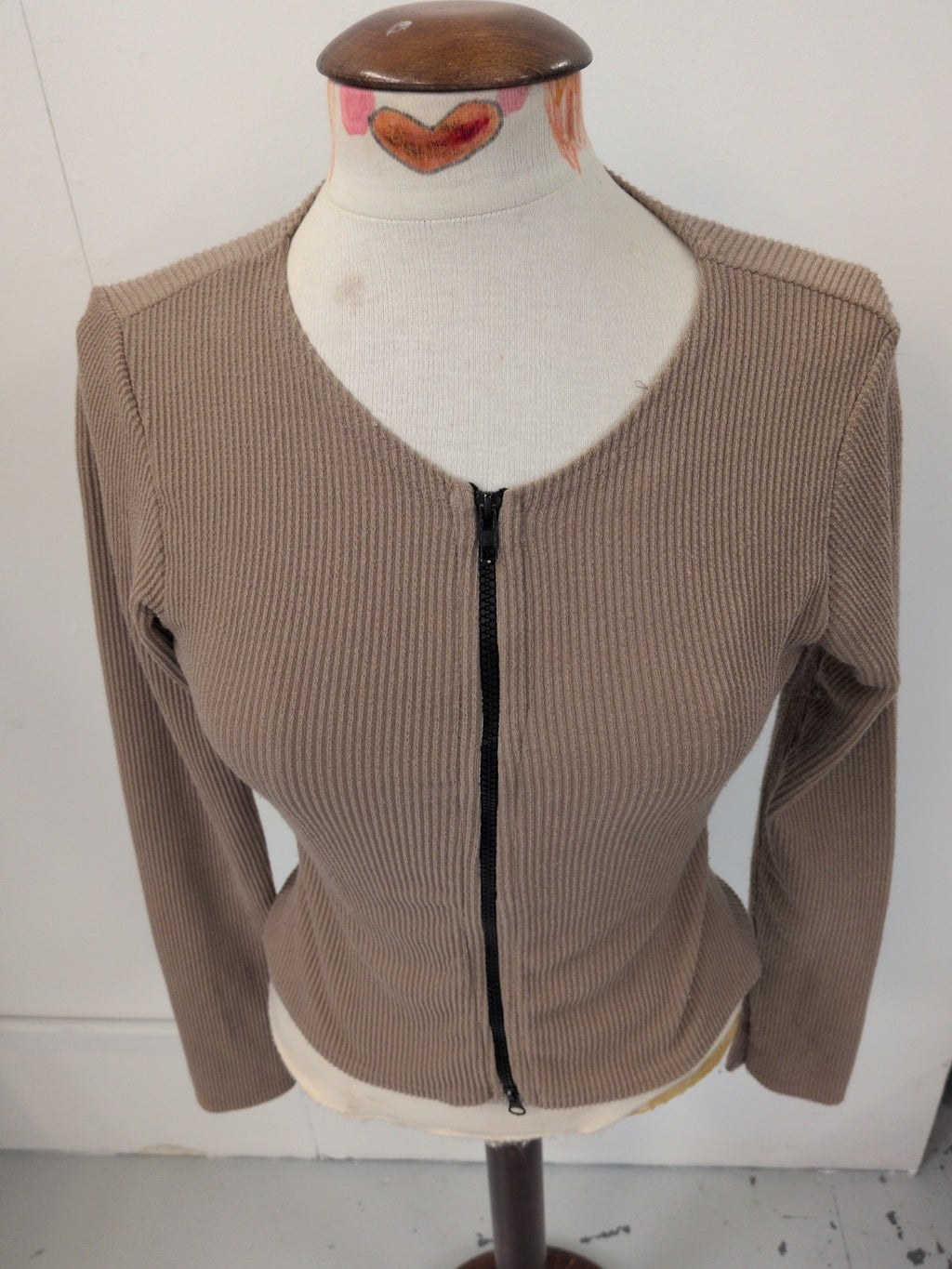 Boohoo 14 Brown Full Zip Front Long Sleeve Top