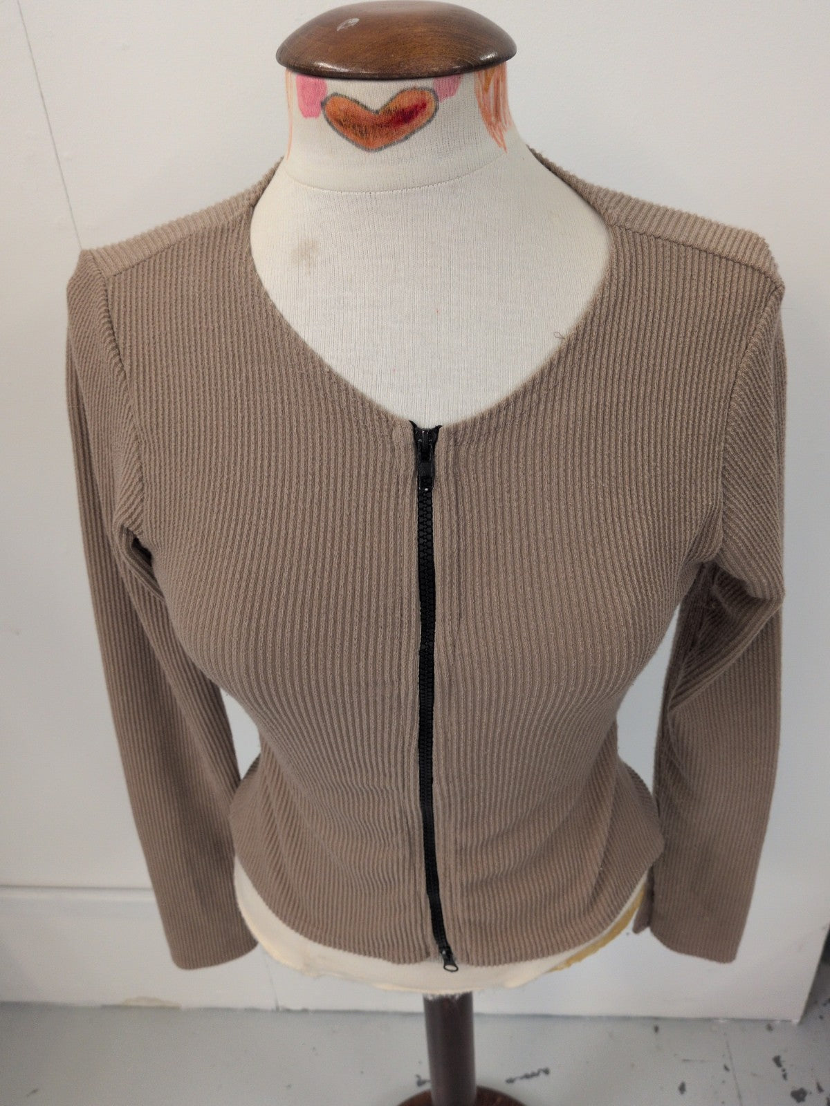 Boohoo 14 Brown Full Zip Front Long Sleeve Top