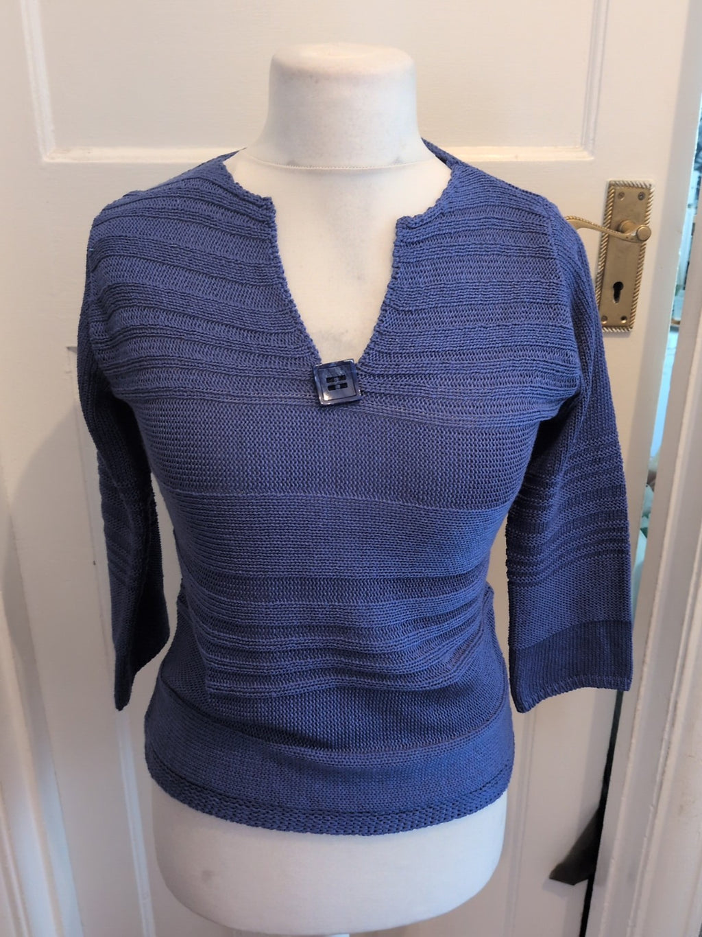 Ladies Per Una Size Small Blue Semi Knit V Neck Blouse