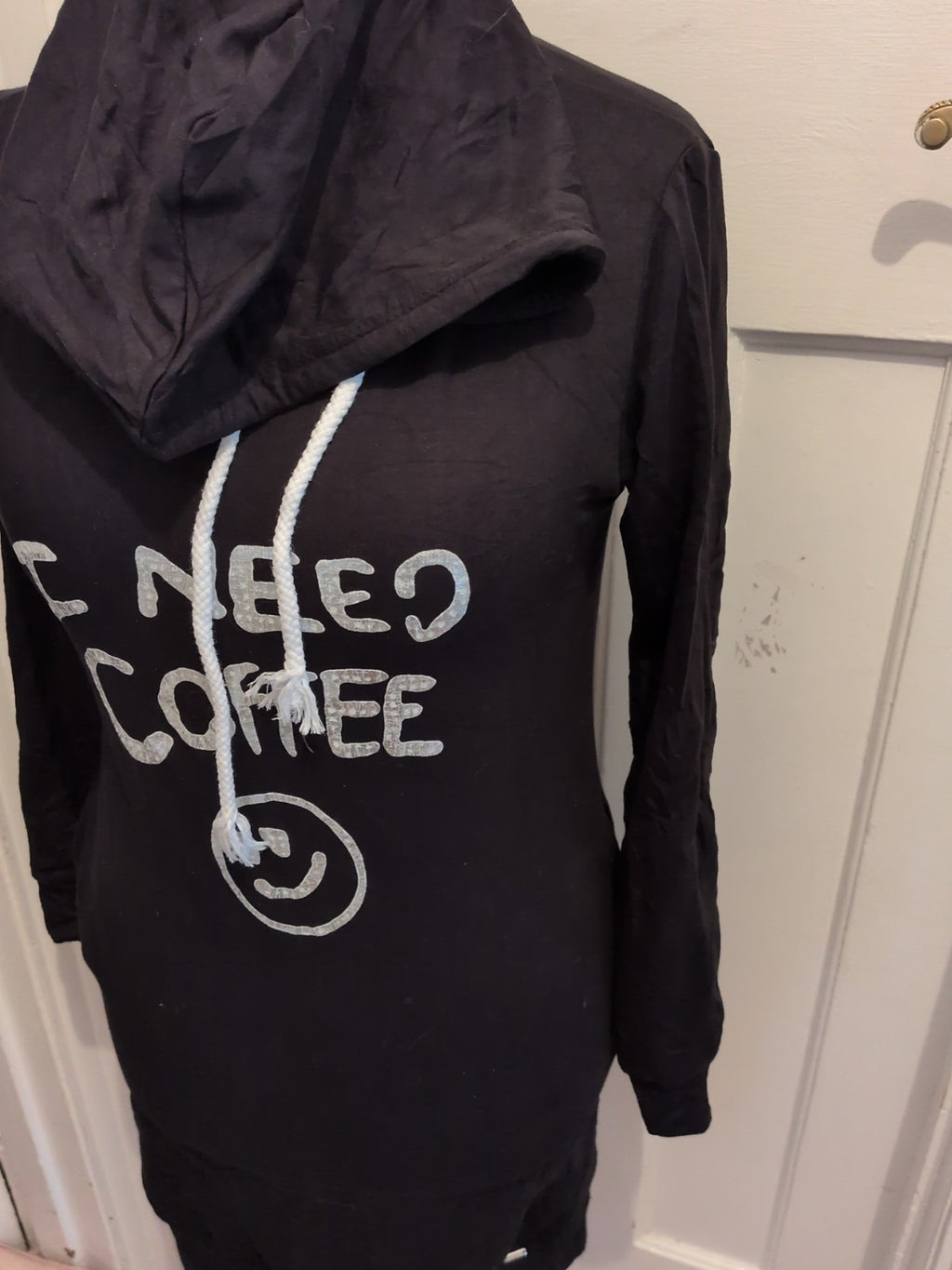 Ladies Size S-M Black I Need Coffee Long Sleeve Jumper Dress