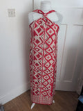 XL Pale Beige And Red Pattern Long Length Dress Sleeveless
